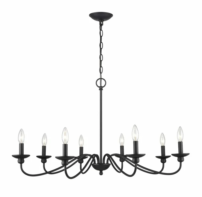 8 Lamps Delvona Chandelier – Matte Black – 37.875in Diameter – E12 Candelabra Base