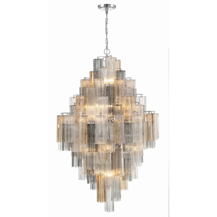 Addis 20 Light Polished Chrome Chandelier Tronchi Glass Autumn 31.5″W x 50.5″H x 31.5″DADD-319-CH-AU