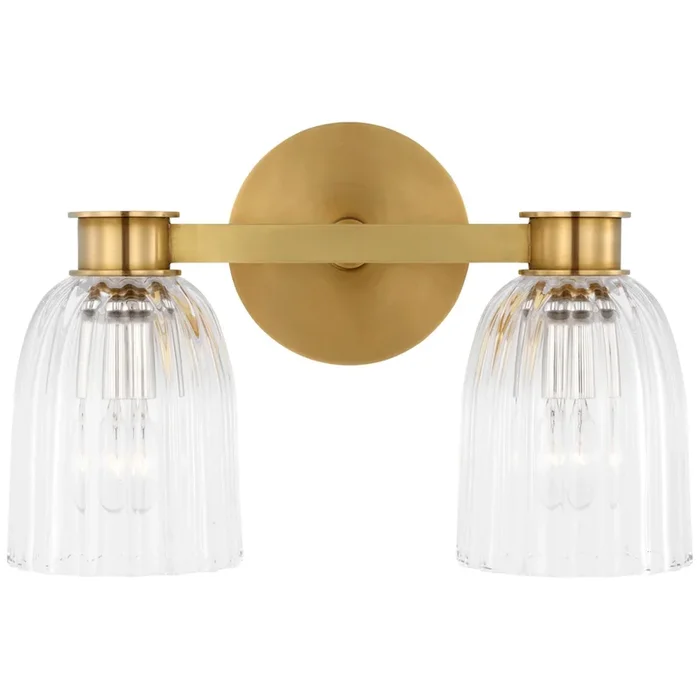 AERIN Asalea Double Sconce in Hand-Rubbed Antique Brass with Clear Glass Wall Light W13″ x H8.5″ARN 2502HAB-CG