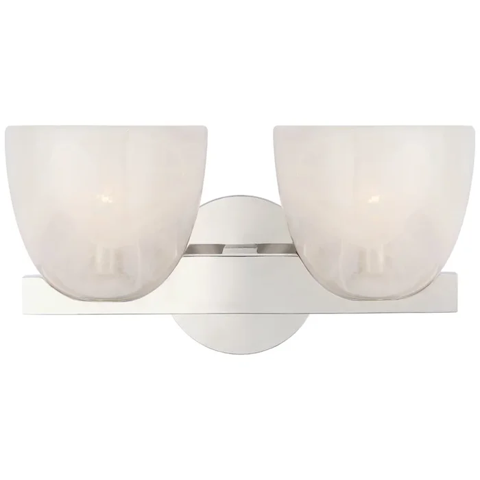 AERIN Carola Double Sconce in Polished Nickel with White Strie Glass Wall Light W14″ x H7.25″ARN 2492PN-WSG
