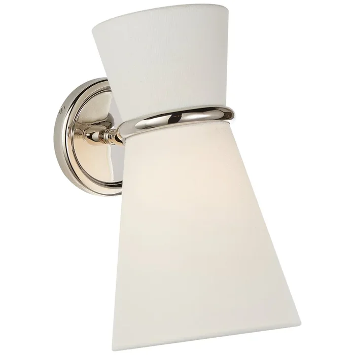 AERIN Clarkson Small Single Pivoting Sconce in Polished Nickel with Linen Shade Wall Light W7″ x H11.5″ARN 2008PN-L
