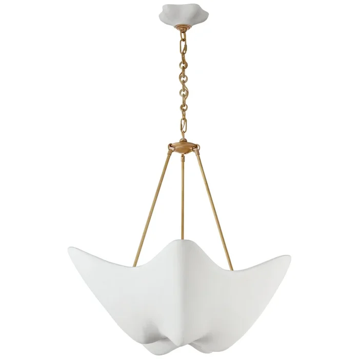 AERIN Cosima Medium Chandelier in Hand-Rubbed Antique Brass with Plaster White Shade Ceiling Light W28″ x H27.25″ARN 5428HAB-PW