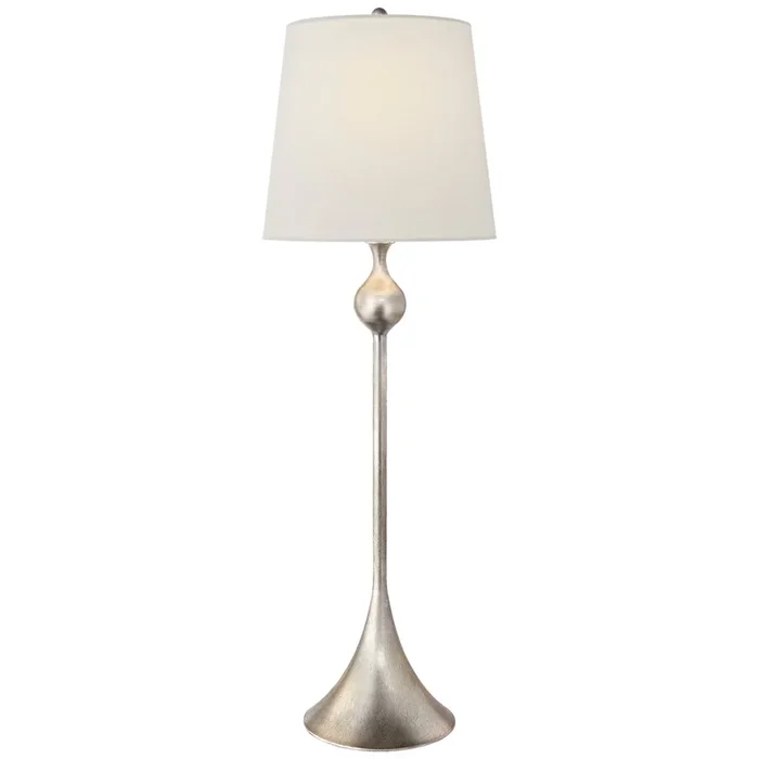 AERIN Dover Buffet Lamp in Burnished Silver Leaf with Linen Shade Table Lamp W10.25″ x H31.25″ARN 3144BSL-L