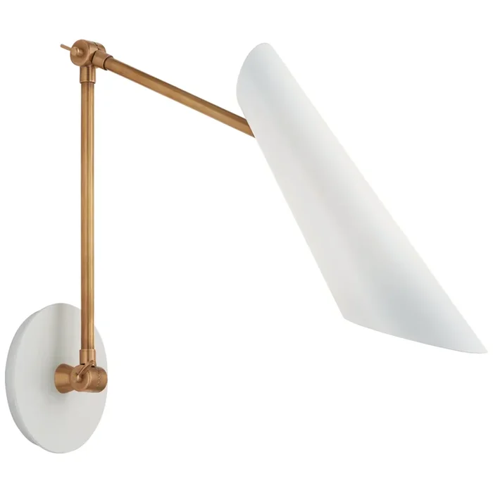 AERIN Franca Double Library Wall Light in Hand-Rubbed Antique Brass with White Shade W5.5″ x H13″ – 18.5″ARN 2411HAB-WHT