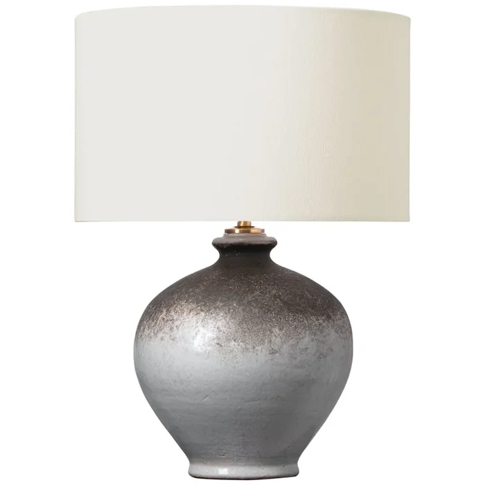 AERIN Gaios 13″ Cordless Accent Lamp in Galaxy Grey with Linen Shade Table Lamp W9″ x H12.5″ARN 3118GGY-L-CL
