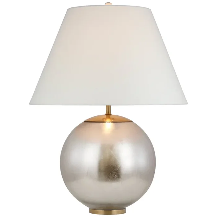 AERIN Morton Large Table Lamp in Burnished Silver Leaf with Linen Shade W23″ x H30.5″ARN 3001BSL-L
