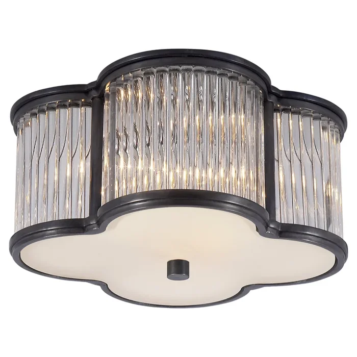 Alexa Hampton Basil Small Flush Mount in Gun Metal and Clear Glass Rods with Frosted Glass Ceiling Light W11.25″ x H5.25″AH 4014GM/CG-FG