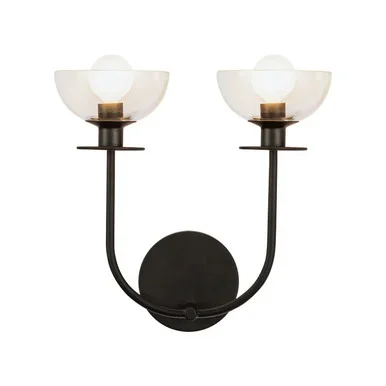 Alora Sylvia Two Light Wall Vanity in Matte Black/Clear Glass – WV515212MBCL