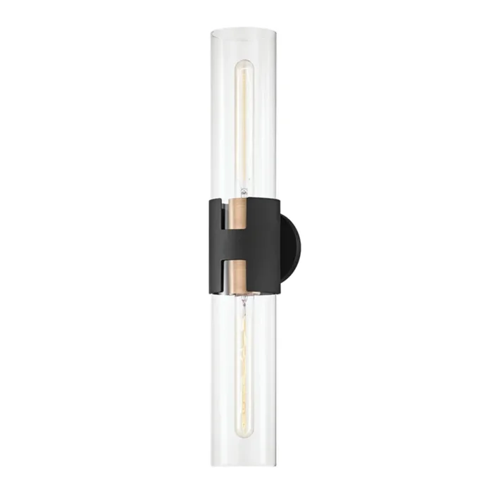 Amado Wall Sconce 2-Light LED in Patina Brass/Textured Black 4.75L x 4.75W x 25.75HB3232-PBR/TBK