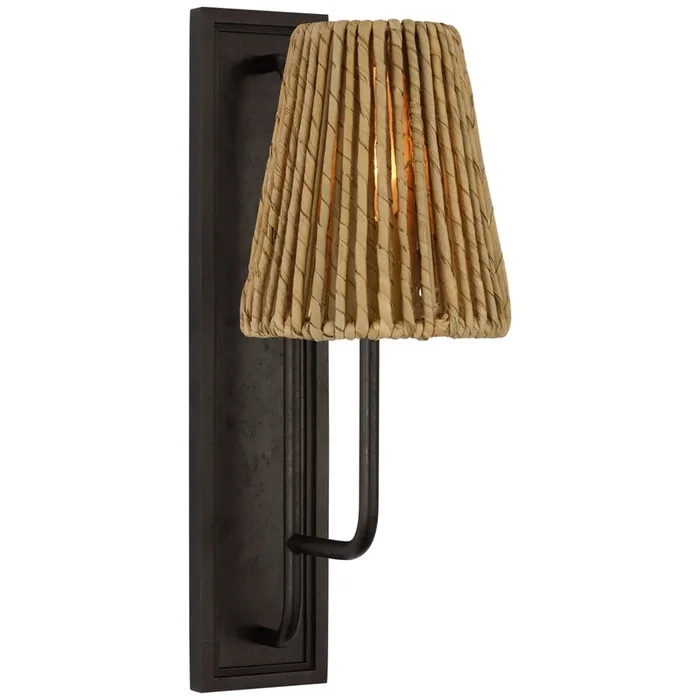 Amber Lewis Rui Sconce in Aged Iron with Natural Abaca Shade Wall Light W5″ x H14″AL 2060AI-NAB