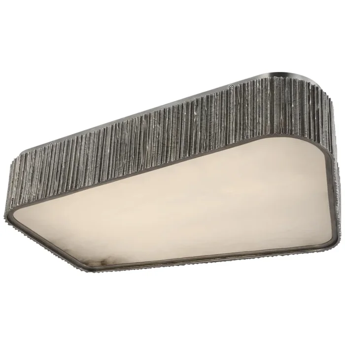 Anne-Marie Barton Fumar 21″ Asymmetrical Flush Mount in Ridged Graphite with Alabaster Ceiling Light W21″ x H4.5″AMB 4070RDG-ALB