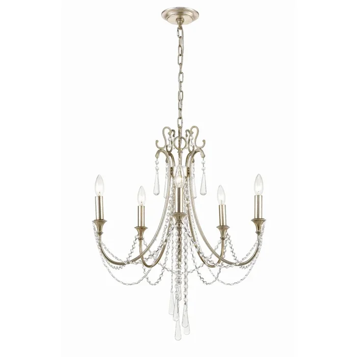 Arcadia 5 Light Antique Silver Chandelier Hand Cut Crystal 23.5″W x 28.5″H x 23.5″DARC-1905-SA-CL-MWP