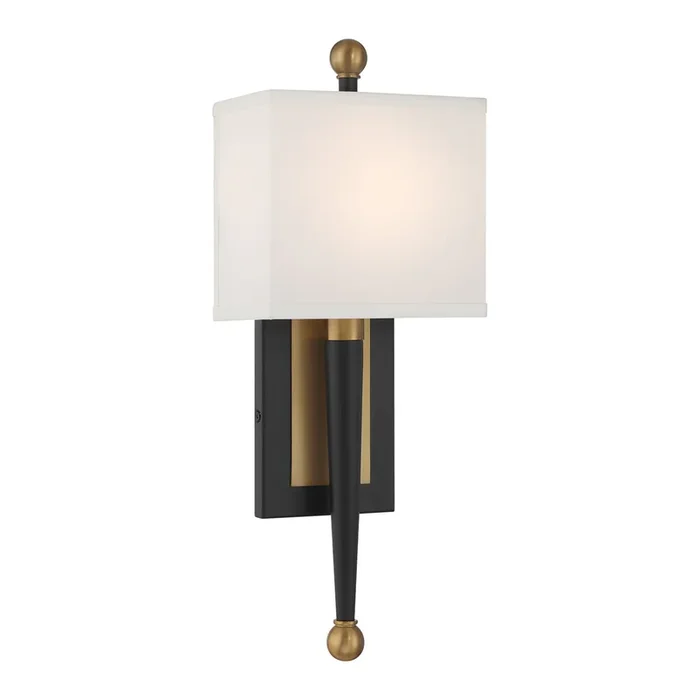 Ardson 1 Light Matte Black + Vibrant Gold Sconce Silk Shade 7″W x 17.75″H x 4″DARD-832-MK-VG