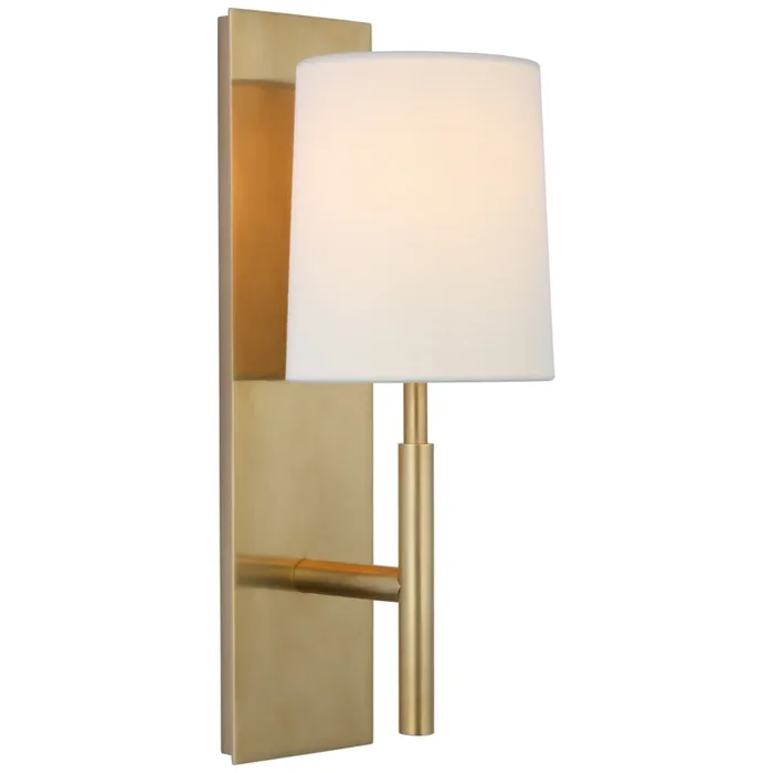 Barbara Barry Clarion Medium Sconce in Soft Brass with Linen Shade Wall Light W5.5″ x H16″BBL 2172SB-L