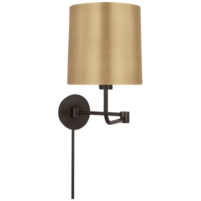 Barbara Barry Go Lightly Swing Arm Wall Light in Bronze with Soft Brass Shade W8.75″ x H15.75″BBL 2095BZ-SB