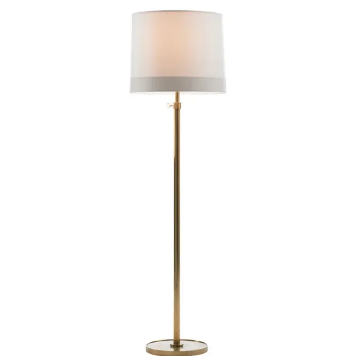 Barbara Barry Simple Floor Lamp in Soft Brass with Silk Banded Shade W19″ x H62.5″ – 80″BBL 1023SB-S2