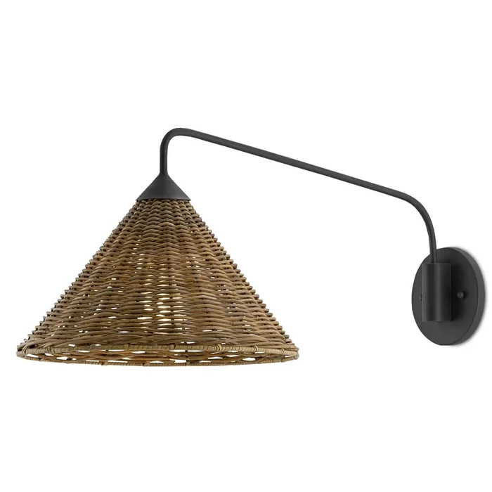 Basket Black Swing-Arm Wall Sconce – Blacksmith/Natural5000-0139