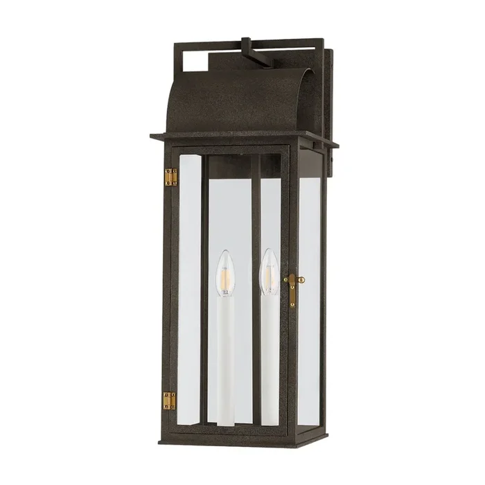 Bohen Exterior Wall Sconce 2-Light Outdoor LED in French Iron/Patina Brass 9.5L x 9.5W x 24.25HB2224-FRN/PBR