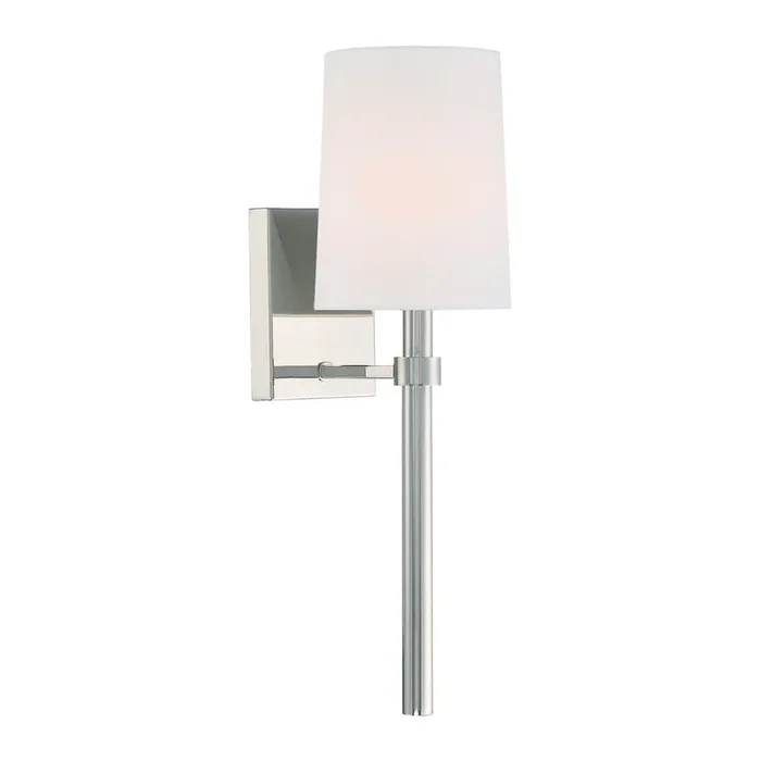 Bromley 1 Light Polished Nickel Sconce Silk Shade 5.5″W x 18.5″H x 7.25″DBRO-451-PN