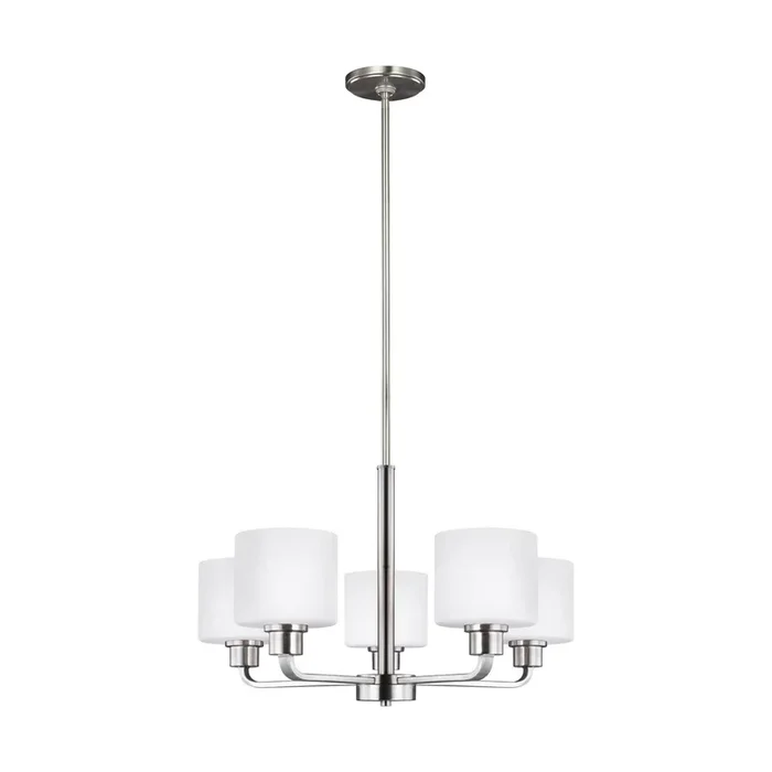 Canfield Five Light Chandelier LED Modern 14.5″ Height Steel Round Etched / White Inside Shade in Brushed Nickel3128805EN3-962
