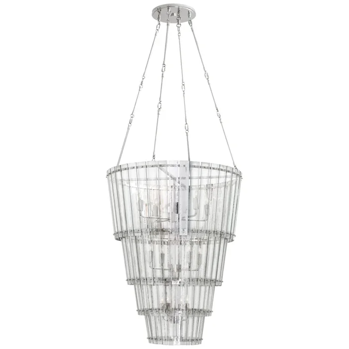 Carrier and Company Cadence Large Waterfall Chandelier in Polished Nickel with Antique Mirror Ceiling Light W30.75″S 5657PN-AM