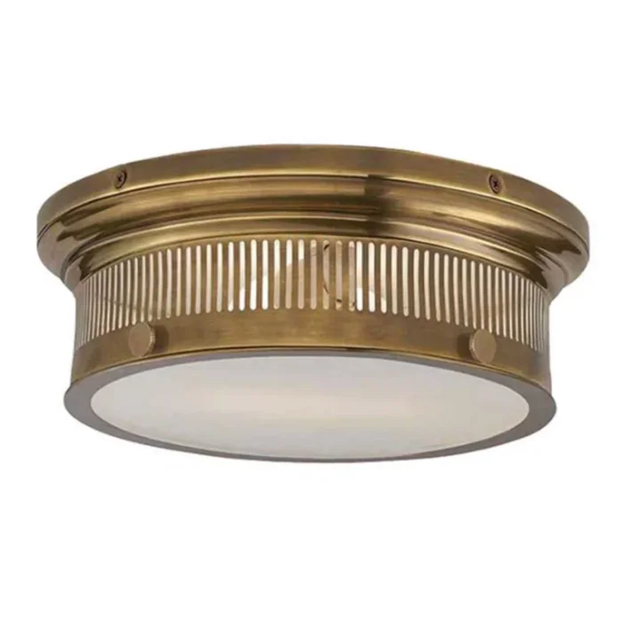 Chapman & Myers Alderly Small Flush Mount in Antique Brass with White Glass Ceiling Light W13″ x H4.25″CHC 4391AB-WG