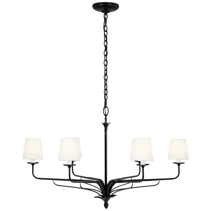 Chapman & Myers Amalfi 41″ Chandelier in Waxed Black with Linen Shades Ceiling Light W40.5″ x H23.5″CHC 5683WBK-L