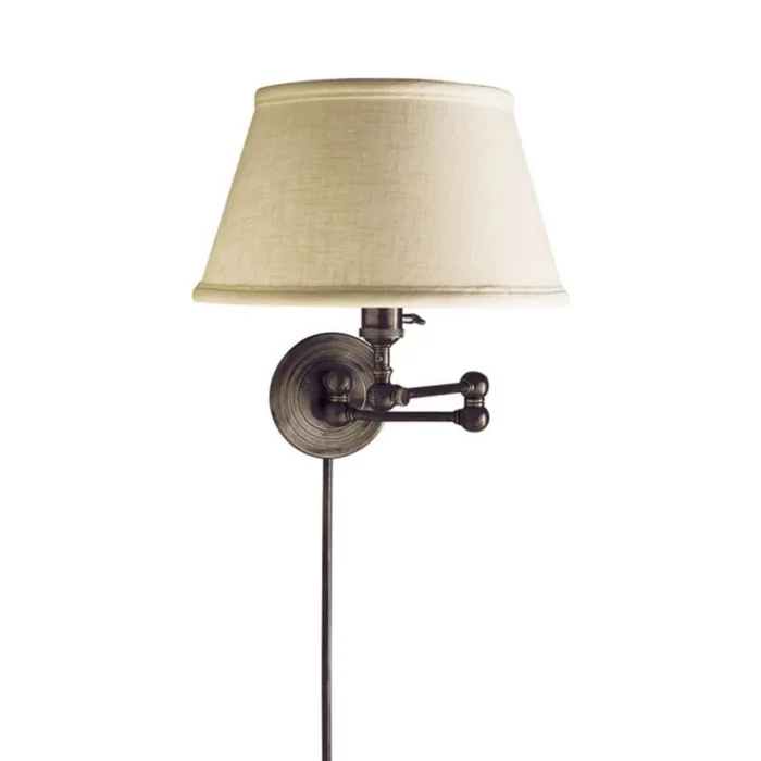Chapman & Myers Boston Swing Arm in Bronze with Linen Shade Wall Light W17″ x H13″SL 2920BZ-L