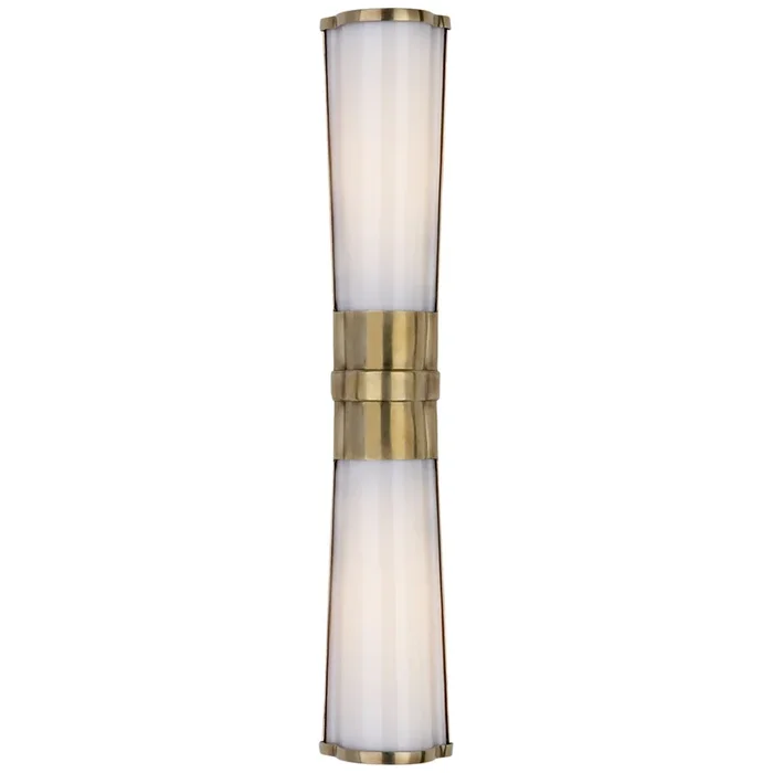 Chapman & Myers Carew Linear Sconce in Antique-Burnished Brass with White Glass Wall Light W4.5″ x H24″CHD 1563AB-WG