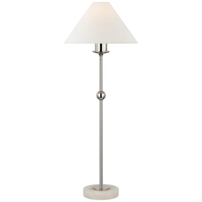 Chapman & Myers Caspian Medium Accent Lamp in Polished Nickel and Alabaster with Linen Shade Table Lamp W10.5″ x H28″CHA 8145PN/ALB-L