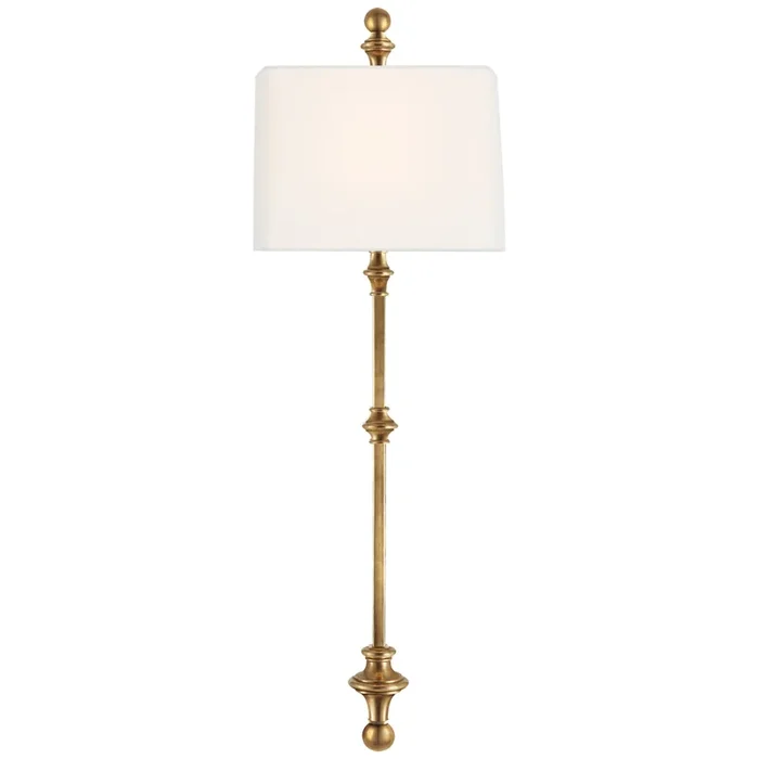 Chapman & Myers Cawdor Stanchion Wall Light in Antique-Burnished Brass with Linen Shade W12.5″ x H35.75″CHD 2300AB-L