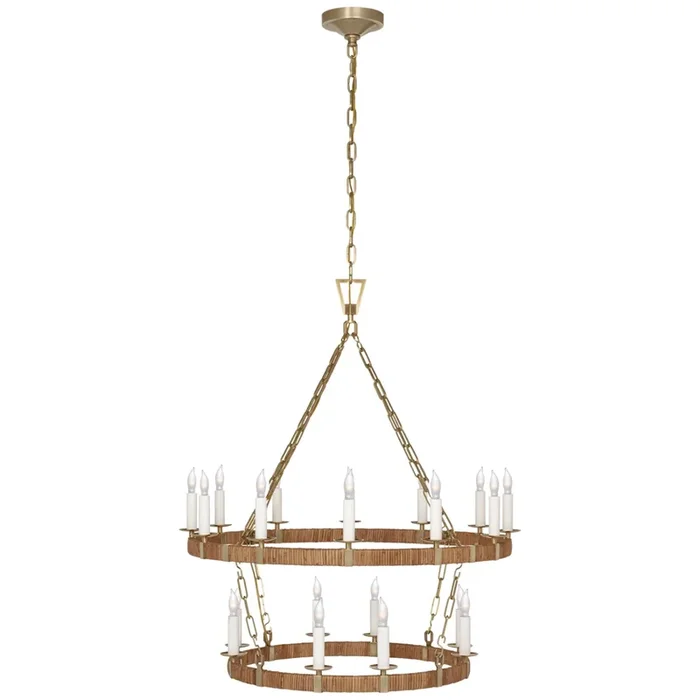 Chapman & Myers Darlana Medium Two Tier Chandelier in Antique-Burnished Brass and Natural Rattan Ceiling Light W31.75″ x H36.75″CHC 5878AB/NRT