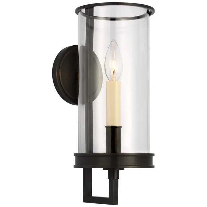 Chapman & Myers Glendon Small Hurricane Sconce in Bronze with Clear Glass Wall Light W5.75″ x H14.5″CHD 2610BZ-CG