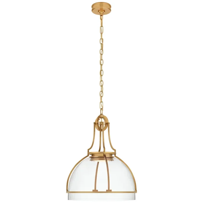 Chapman & Myers Gracie Large Dome Pendant in Antique-Burnished Brass with Clear Glass Ceiling Light W19″ x H24.5″CHC 5482AB-CG