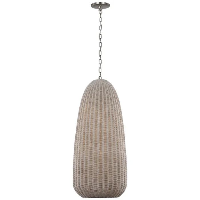 Chapman & Myers Kokomo 20″ Elongated Pendant in Polished Nickel with Ash Wicker Shade Ceiling Light W20″ x H44.25″CHC 5656PN-ASW