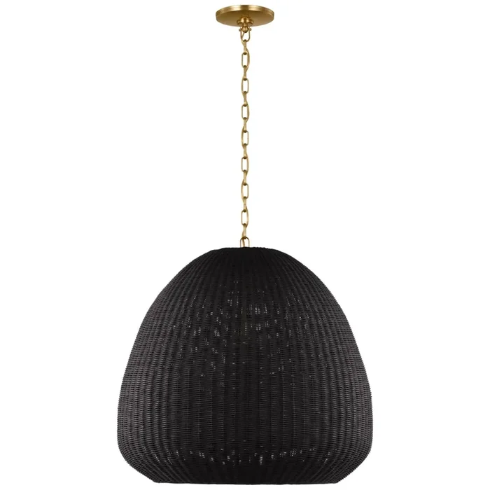 Chapman & Myers Kokomo 30″ Domed Pendant in Antique-Burnished Brass with Charcoal Wicker Shade Ceiling Light W30″ x H28.75″CHC 5650AB-CRW