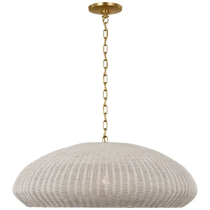 Chapman & Myers Kokomo 32″ Wide Pendant in Antique-Burnished Brass with Chalk Wicker Shade Ceiling Light W32″ x H12.75″CHC 5659AB-CLW