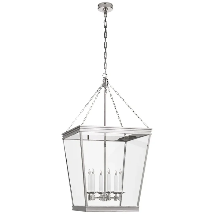 Chapman & Myers Launceton Large Square Lantern in Polished Nickel with Clear Glass Ceiling Light W24″ x H46″CHC 5612PN-CG
