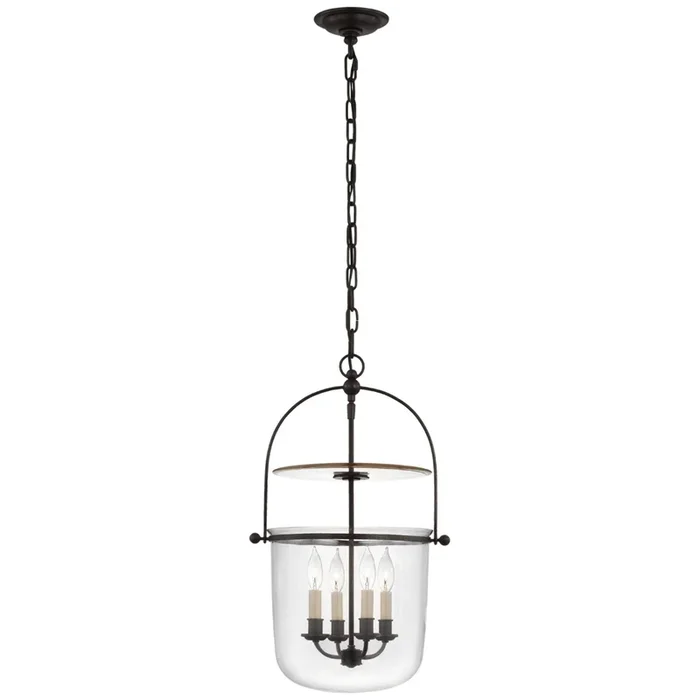 Chapman & Myers Lorford Small Smoke Bell Lantern in Aged Iron with Clear Glass Ceiling Light W14″CHC 2269AI-CG