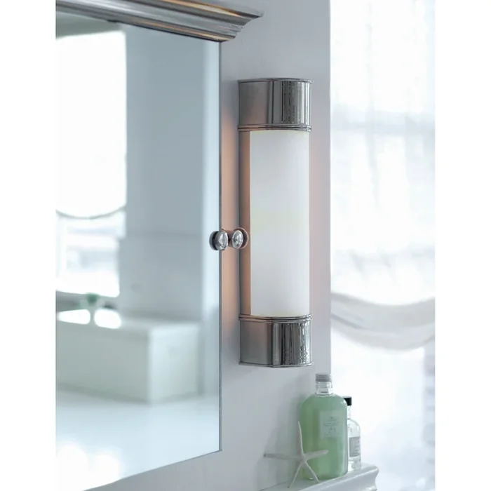 Chapman & Myers Oxford 18″ Bath Sconce in Polished Nickel with Frosted Glass Wall Light W4.25″ x H18.5″CHD 1552PN-FG