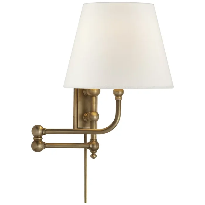 Chapman & Myers Pimlico Swing Arm in Antique-Burnished Brass with Linen Shade Wall Light W25.5″ x H17″CHD 2154AB-L