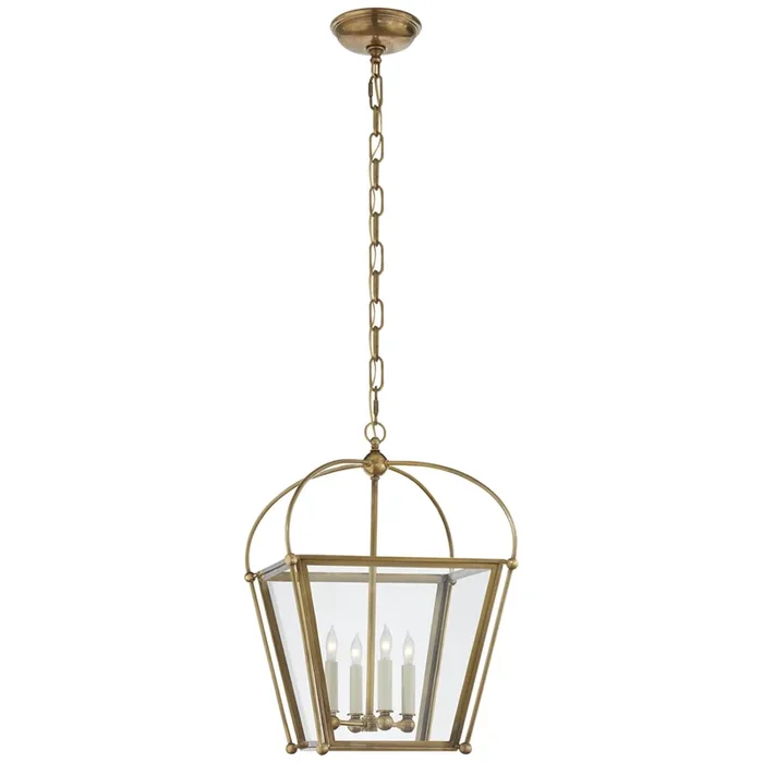 Chapman & Myers Riverside Small Square Lantern in Antique-Burnished Brass with Clear Glass Ceiling Light W13.75″ x H20″CHC 3438AB-CG