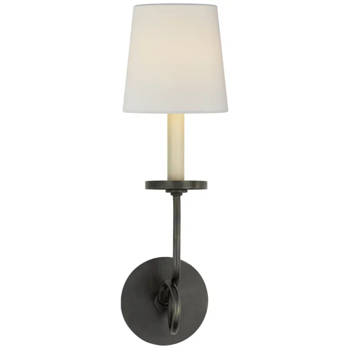 Chapman & Myers Symmetric Twist Single Sconce in Bronze with Linen Shade Wall Light W5.5″ x H16.5″CHD 1610BZ-L
