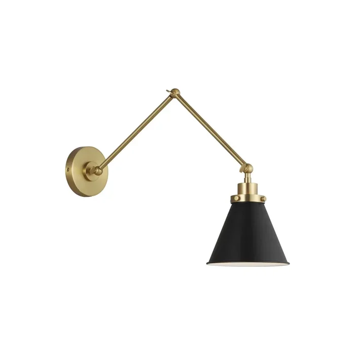 Chapman & Myers Wellfleet Double Arm Cone Task Sconce in Midnight Black and Burnished BrassCW1151MBKBBS