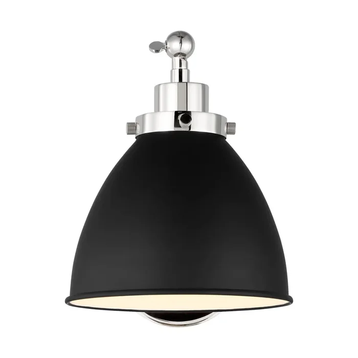 Chapman & Myers Wellfleet Single Arm Dome Task Sconce in Midnight Black and Polished NickelCW1131MBKPN