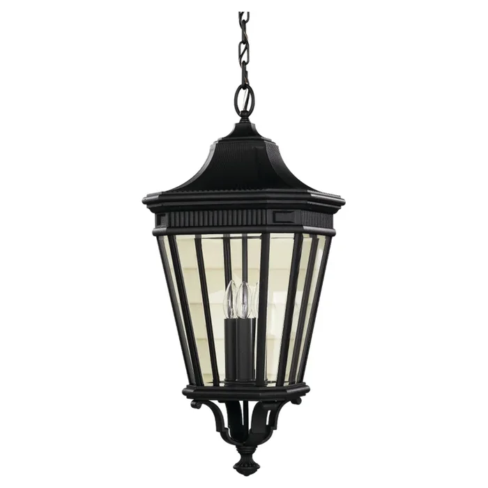 Cotswold Lane Medium Pendant Traditional Outdoor Fixture 12″ Width 26.5″ Height Aluminum Irregular Clear Beveled Shade in BlackOL5412BK