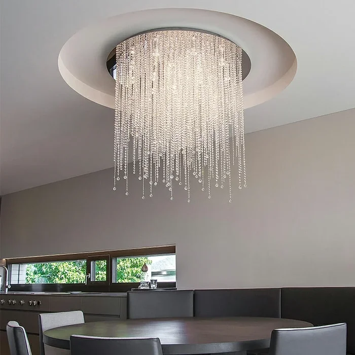Crystal Tassel Flush Mounted Chandelier Round Ceiling Light Fixture For Living/ BedroomVL-X-07388