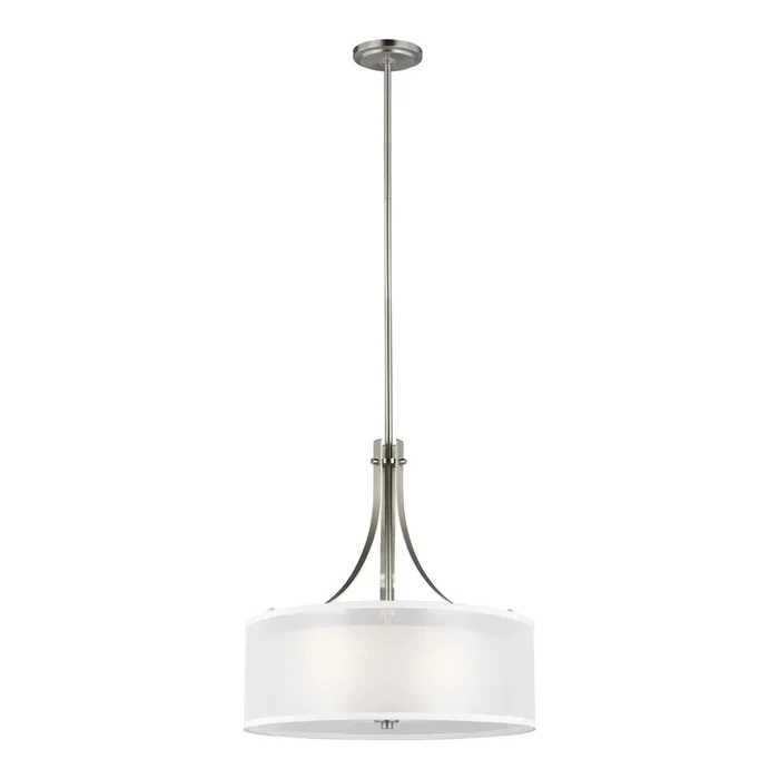 Elmwood Park Three Light Pendant LED Traditional 18″ Height Steel Round Satin Etched Shade in Brushed Nickel6537303EN3-962