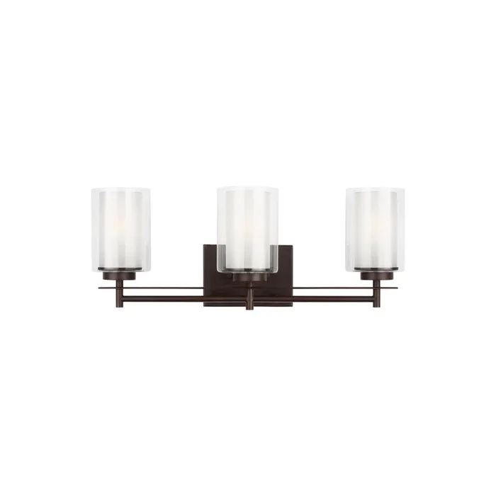 Elmwood Park Three Light Wall / Bath Traditional Fixture 22.25″ Width 8.5″ Height Steel Round Satin Etched Shade in Bronze4437303-710