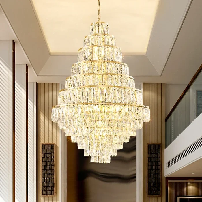 Extra Large Decorative Crystal Chandelier Foyer Hall Ceiling Light Fixture For Staircase In Gold/ ChromeVL-X-09286